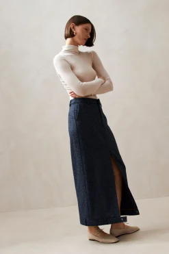 Angelina Herringbone Navy Skirt