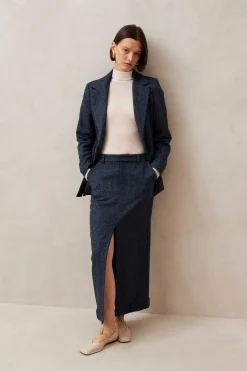 Angelina Herringbone Navy Skirt