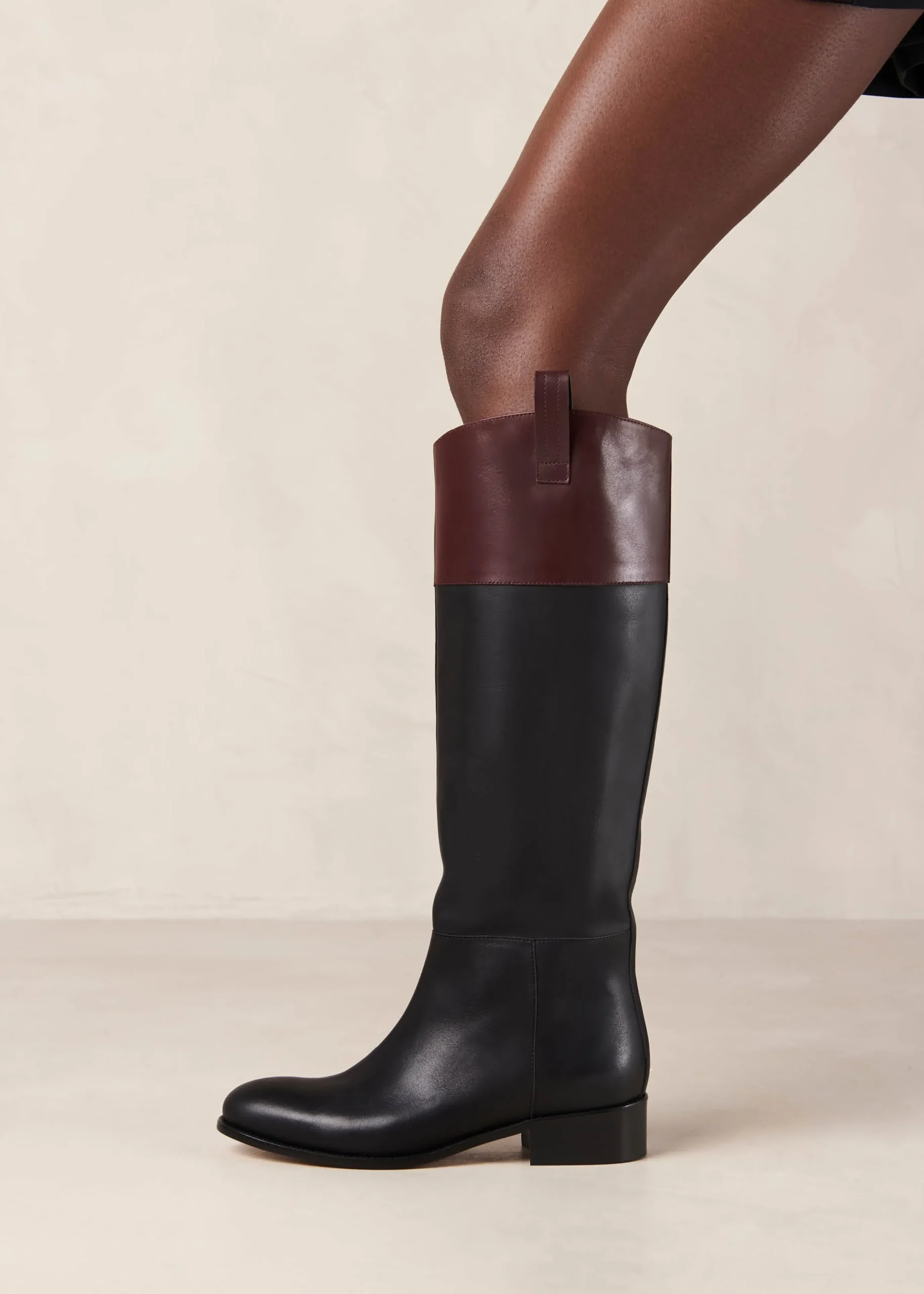 Billie Botas De Cuero Bicolor Negro Y Burdeos