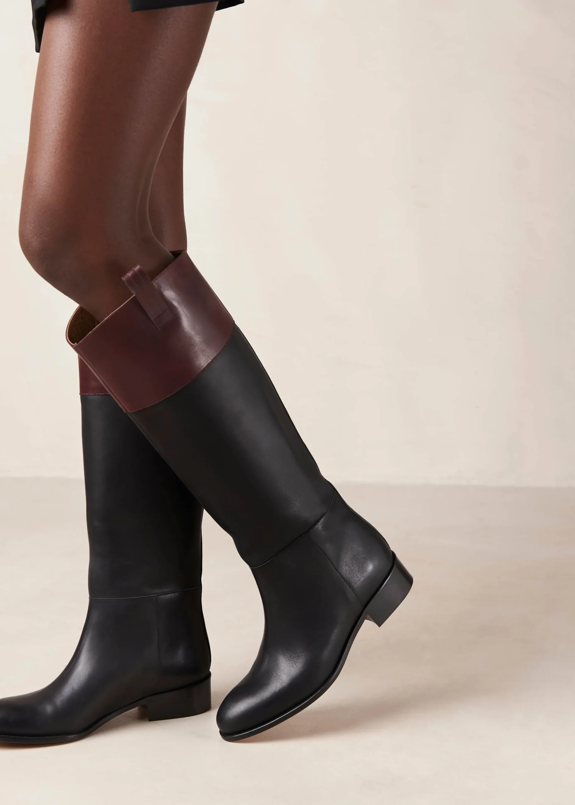 Billie Botas De Cuero Bicolor Negro Y Burdeos