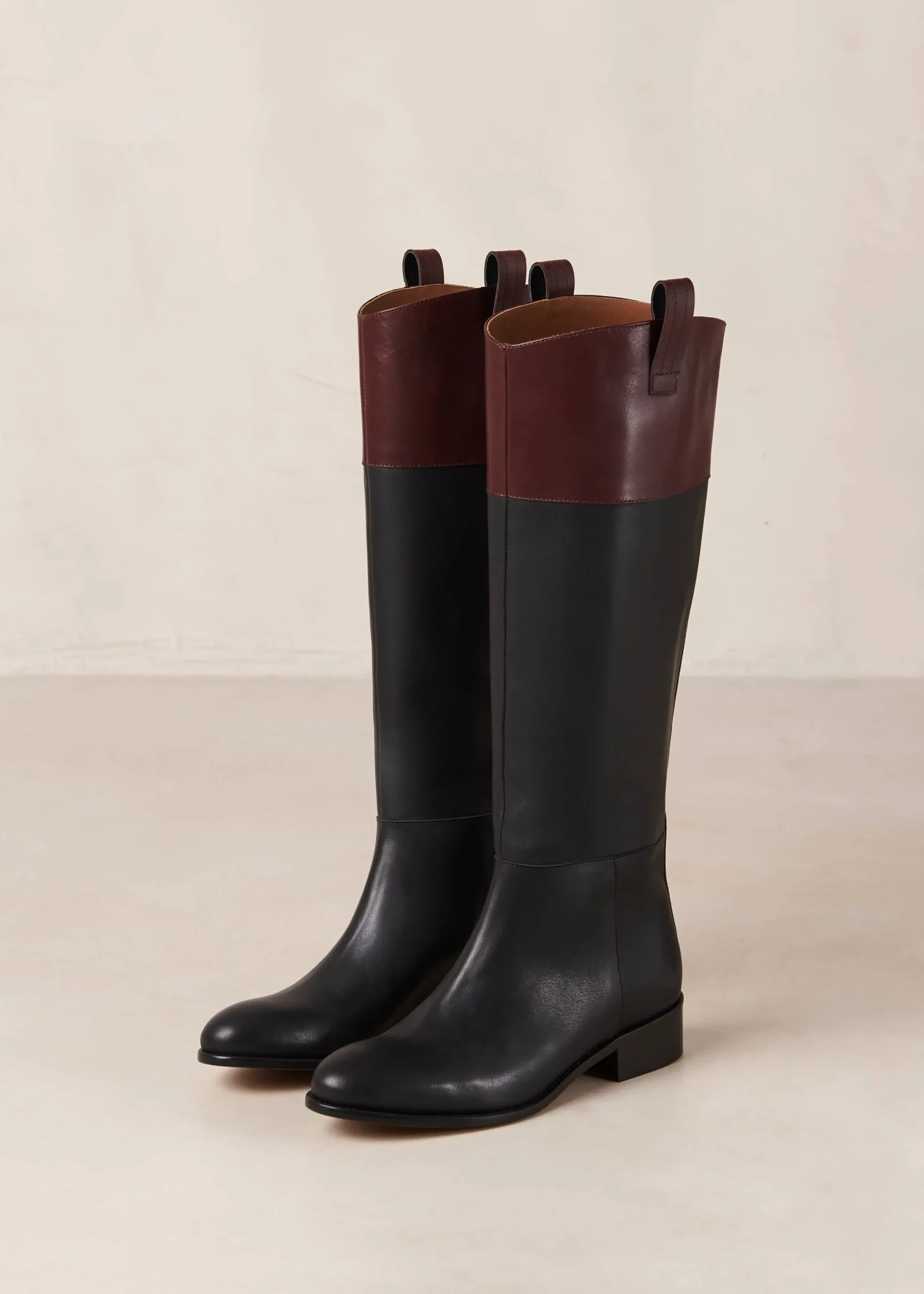 Billie Botas De Cuero Bicolor Negro Y Burdeos