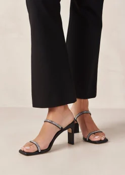 Cannes Glow - Sandalias Negras De Piel Con Cristales
