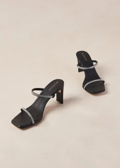Cannes Glow - Sandalias Negras De Piel Con Cristales