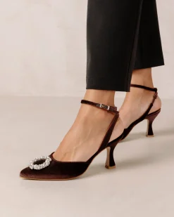 Cinderella Crystal - Zapatos De Salón Marrones De Terciopelo