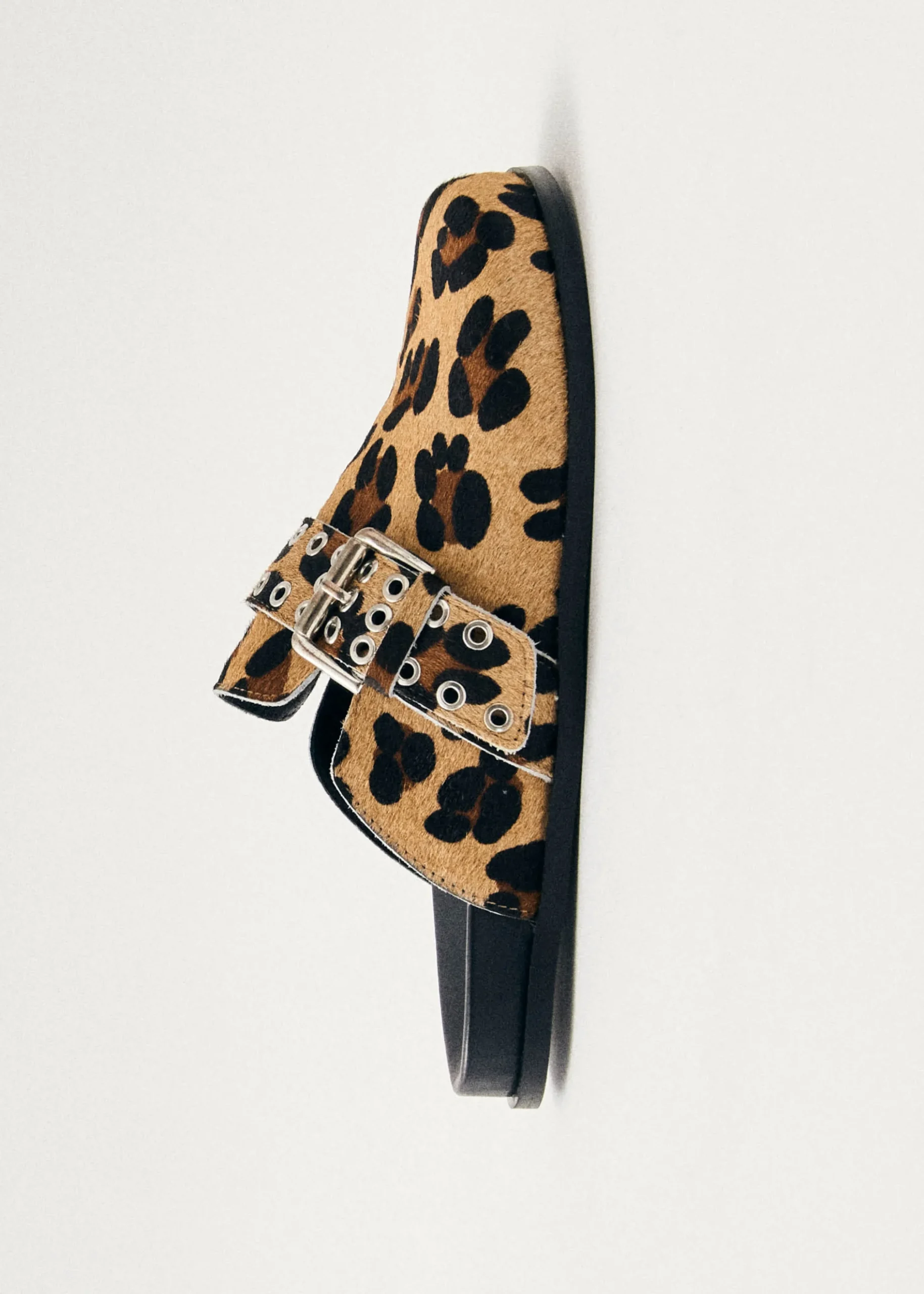 Halia Zuecos De Cuero Efecto Piel De Leopardo
