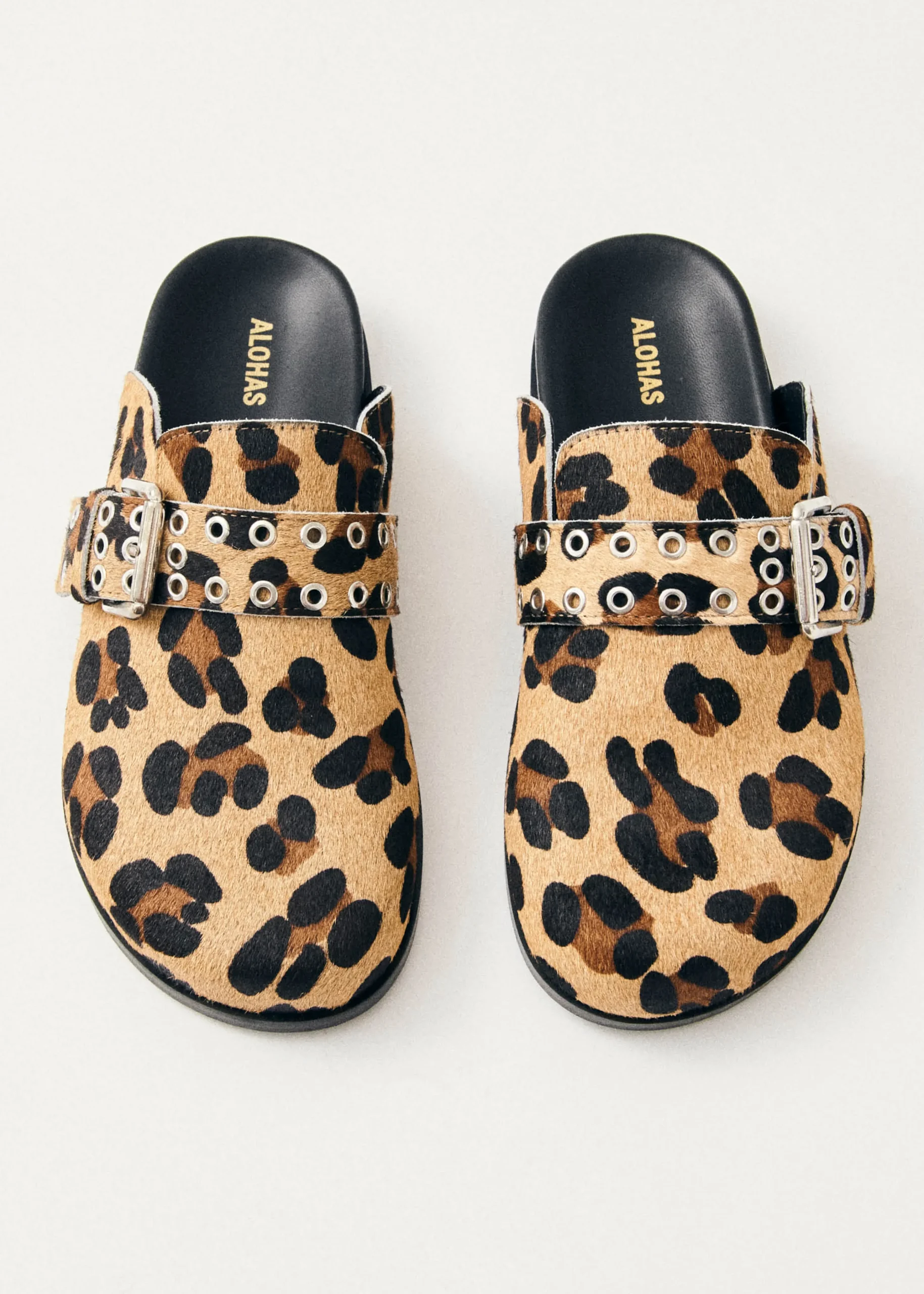 Halia Zuecos De Cuero Efecto Piel De Leopardo