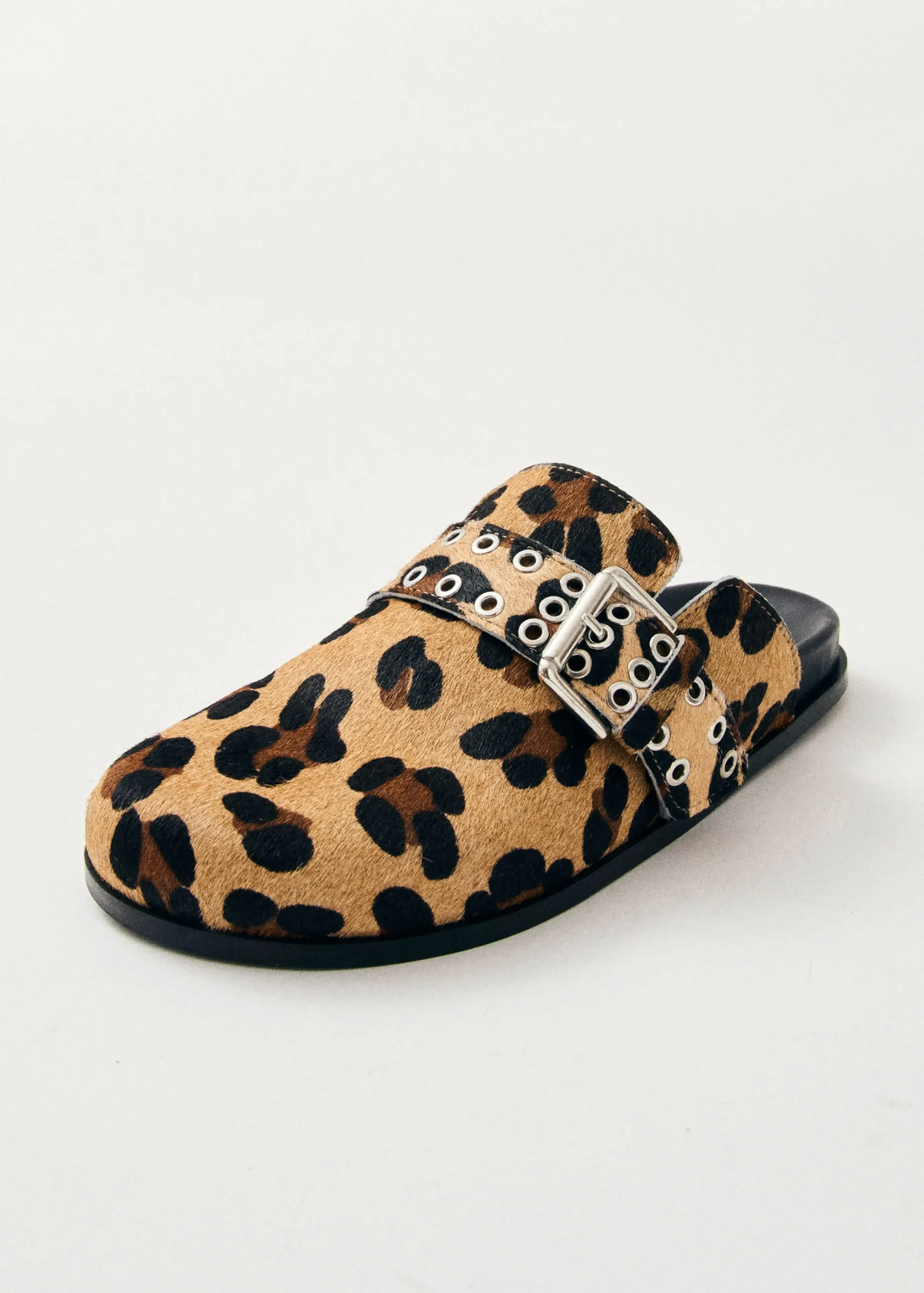 Halia Zuecos De Cuero Efecto Piel De Leopardo