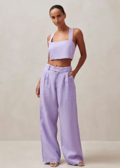 Kaede - Pantalones Morados De Lino