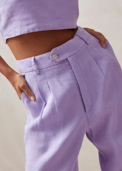 Kaede - Pantalones Morados De Lino