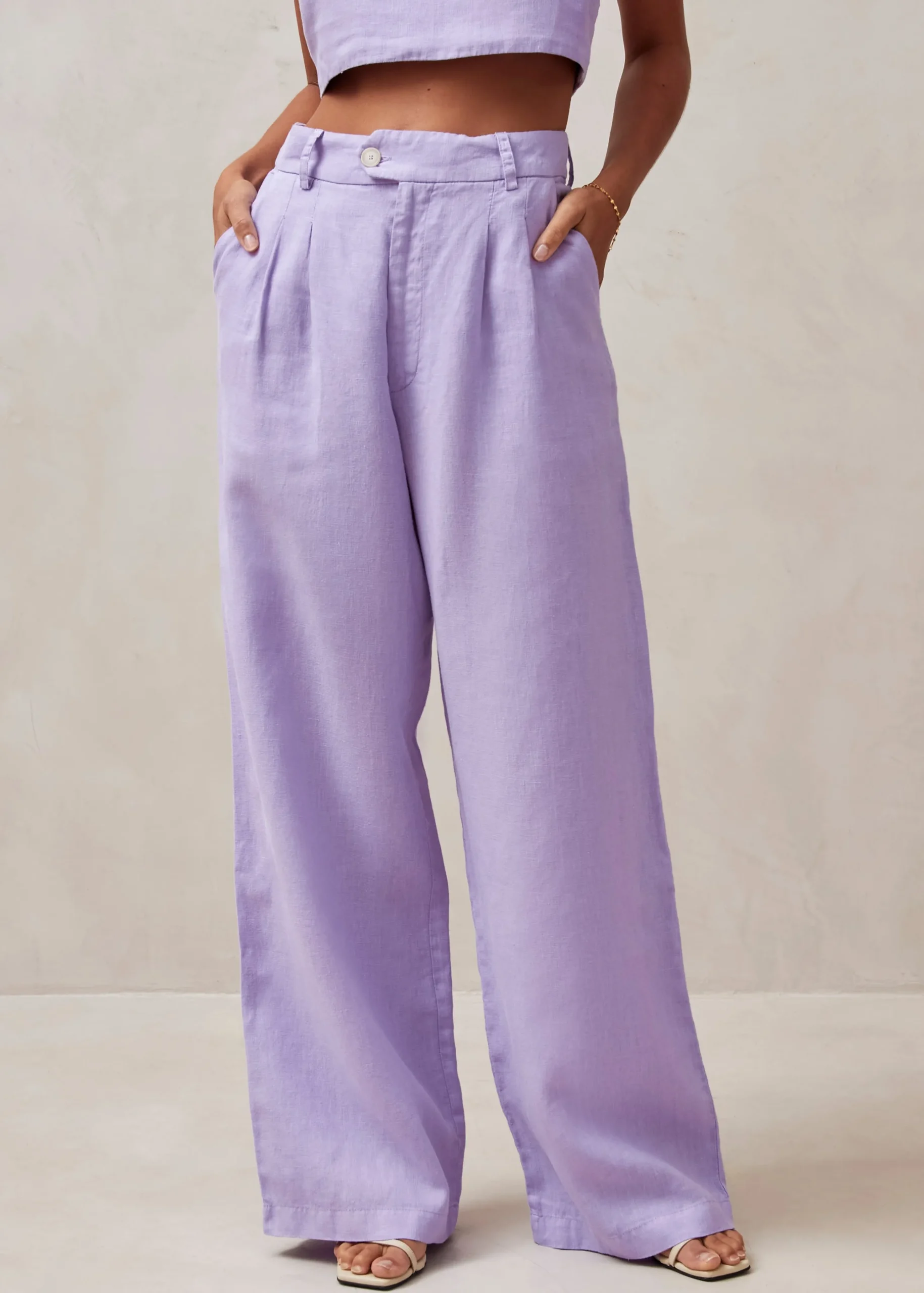 Kaede - Pantalones Morados De Lino