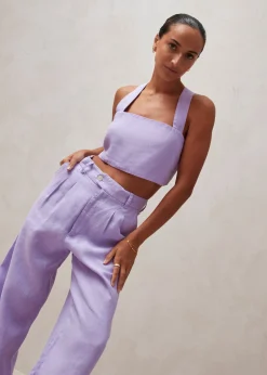 Kaede - Pantalones Morados De Lino