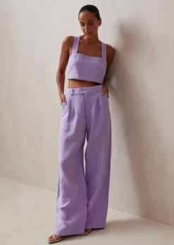 Kaede - Pantalones Morados De Lino