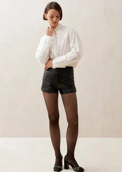Keira - Shorts Negros De Lentejuelas
