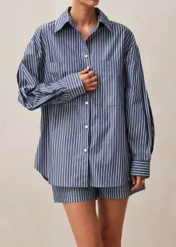 Lenaire Camisa De Rayas Azules Y Blancas