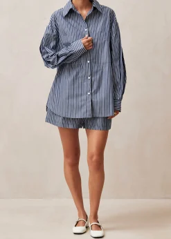 Lenaire Camisa De Rayas Azules Y Blancas