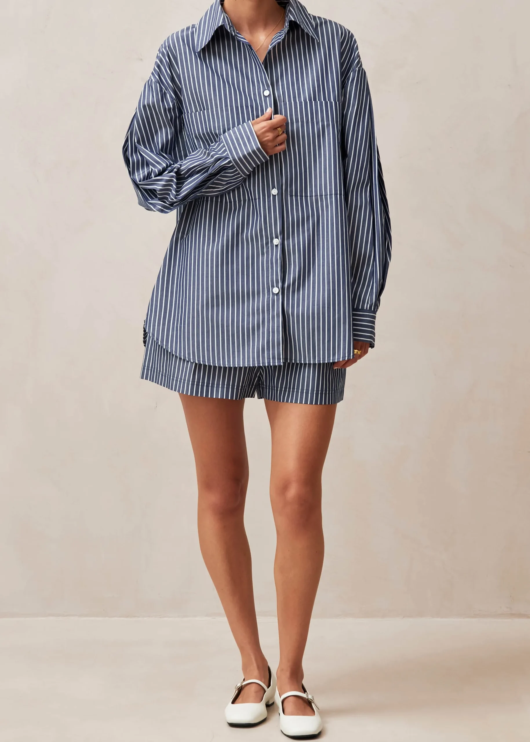 Lenaire Camisa De Rayas Azules Y Blancas