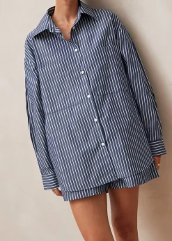 Lenaire Camisa De Rayas Azules Y Blancas