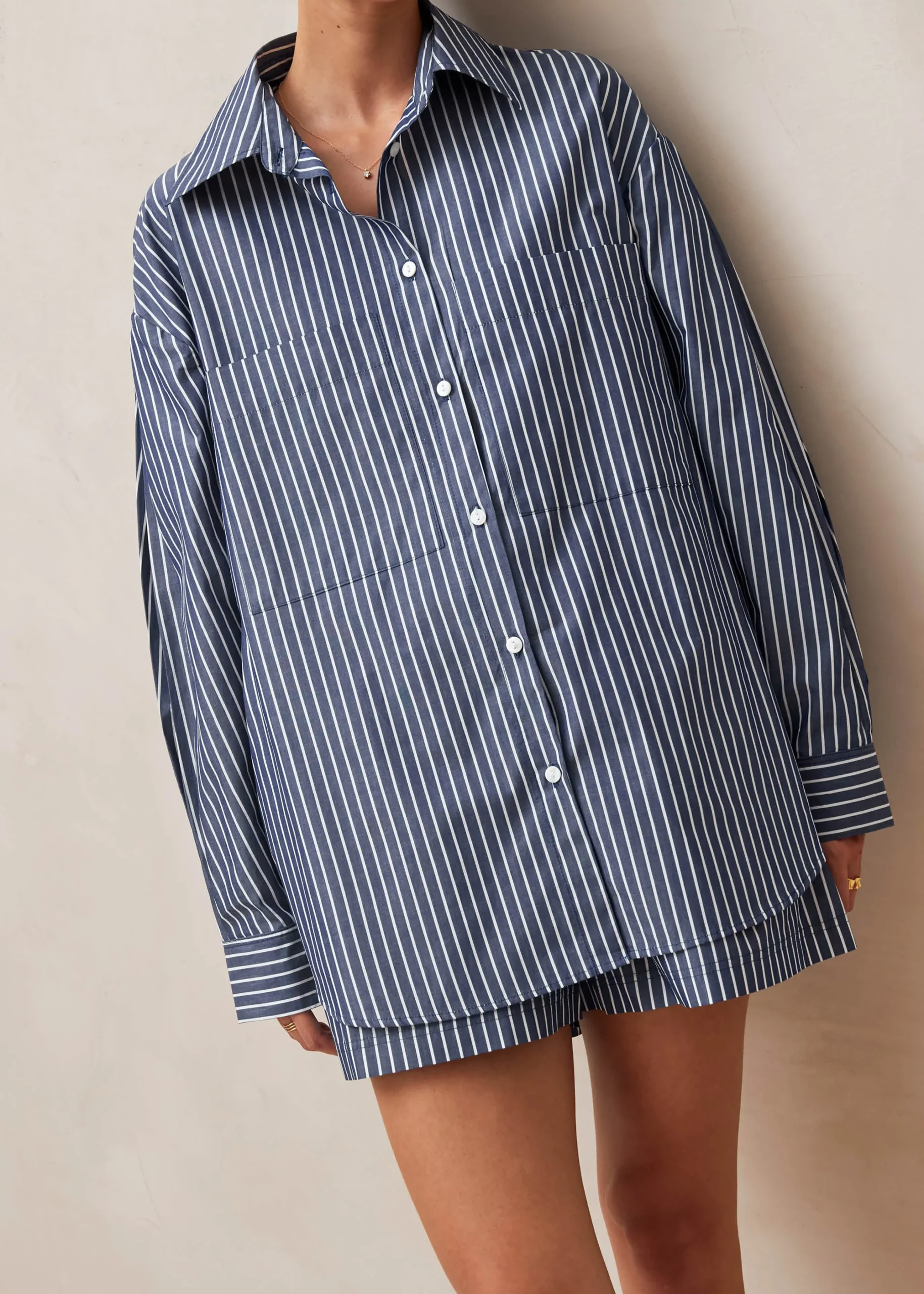 Lenaire Camisa De Rayas Azules Y Blancas