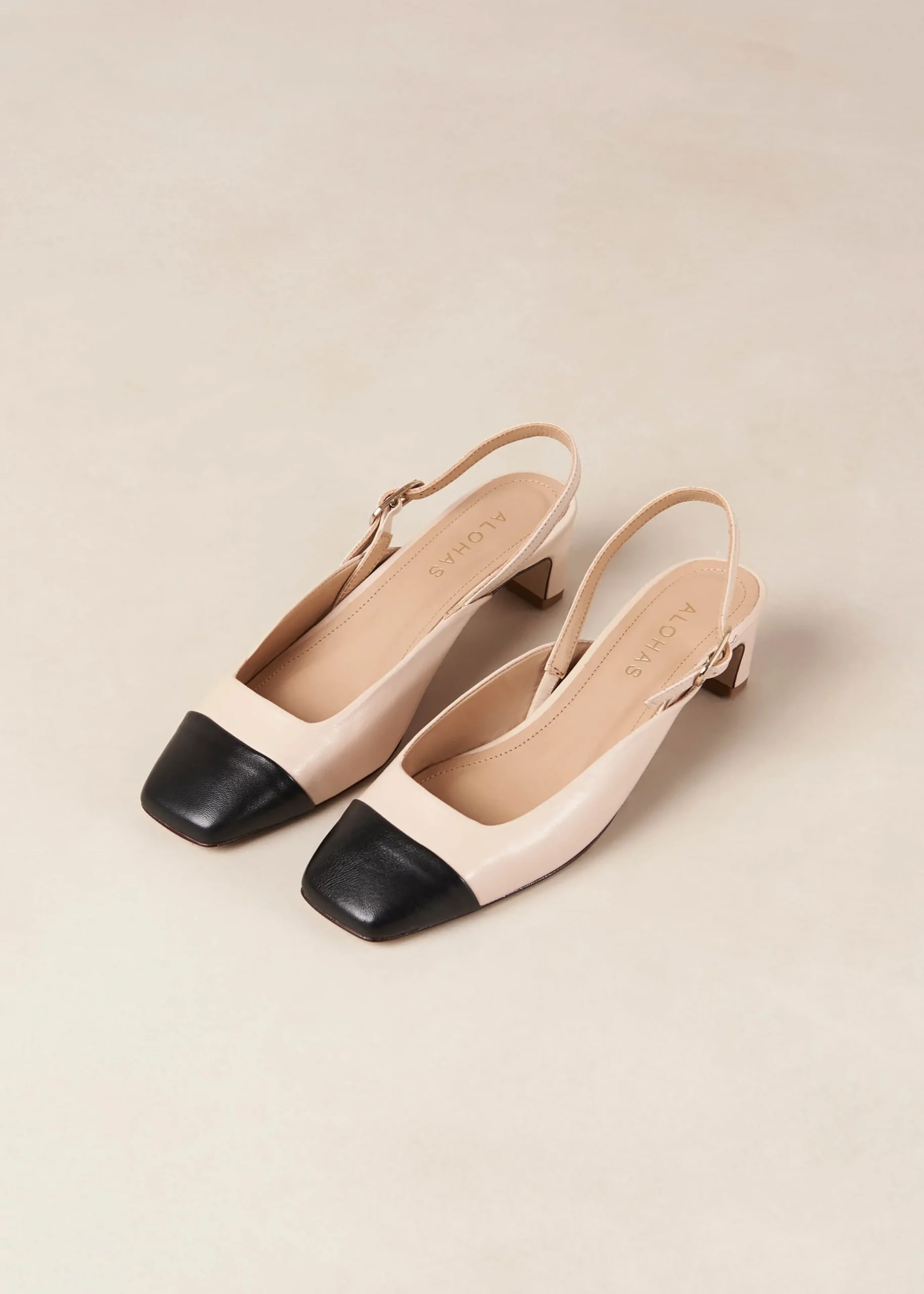 Lindy Tacones Bicolores De Cuero Negro Y Color Crema