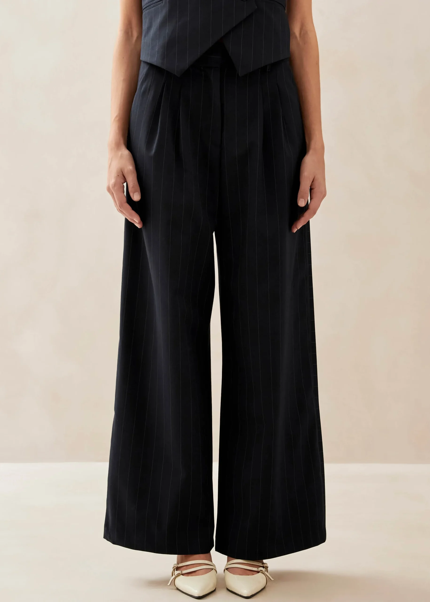 Megan - Pantalones De Raya Diplomática En Azul Marino