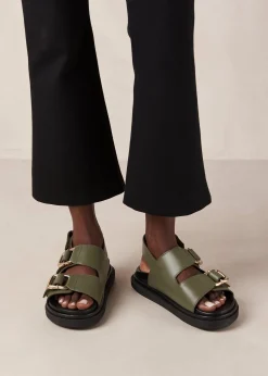 Rollers - Sandalias Negras De Cuero Vegano