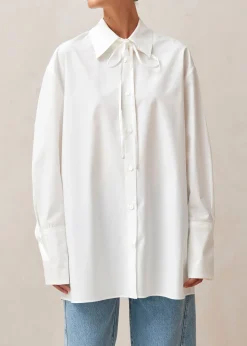 Sempe - Camisa Blanca De Algodón Con Lazo Al Cuello