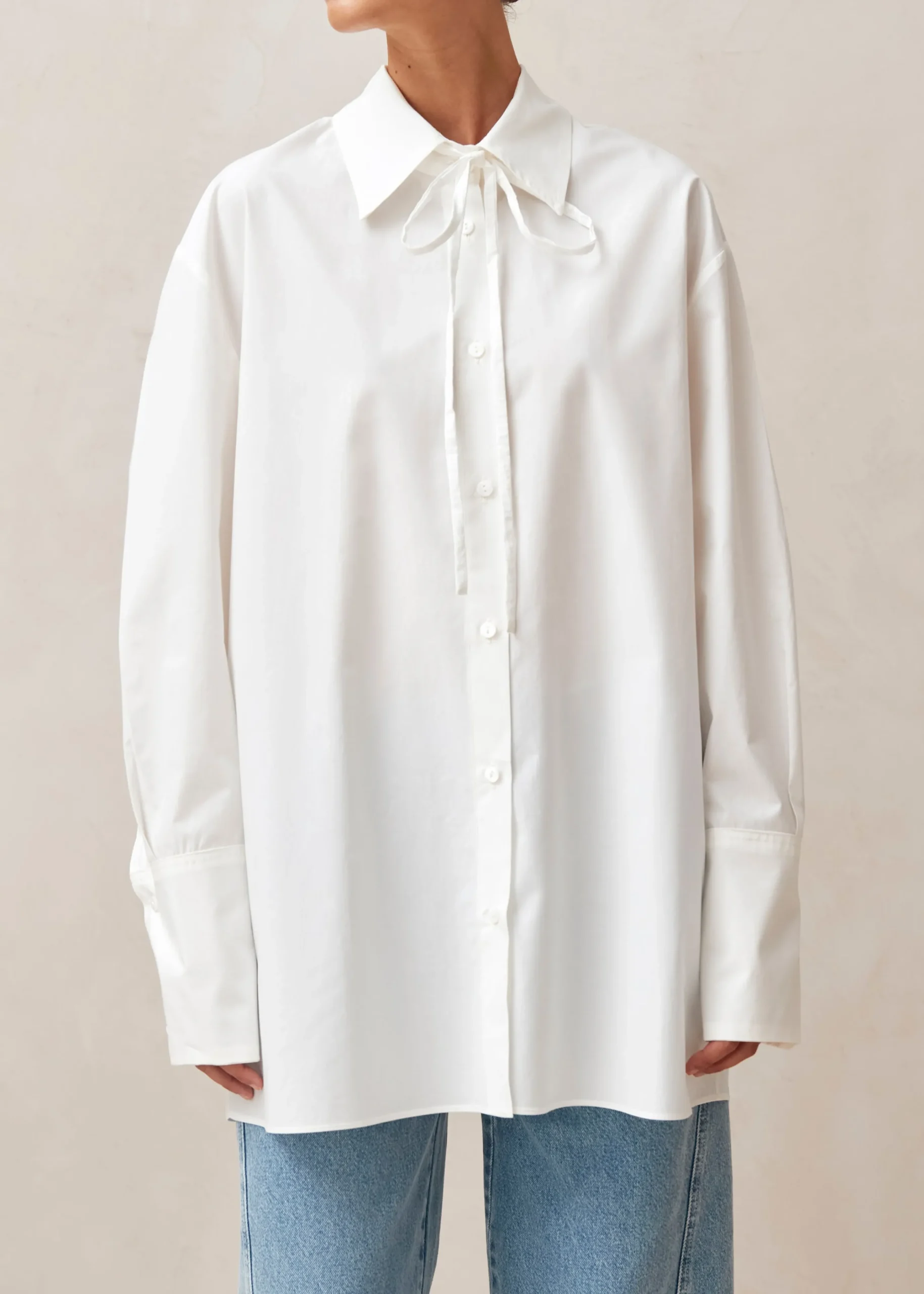 Sempe - Camisa Blanca De Algodón Con Lazo Al Cuello
