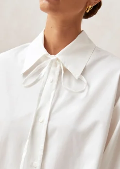 Sempe - Camisa Blanca De Algodón Con Lazo Al Cuello