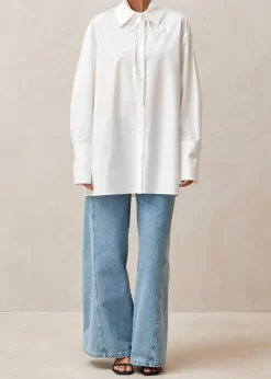 Sempe - Camisa Blanca De Algodón Con Lazo Al Cuello