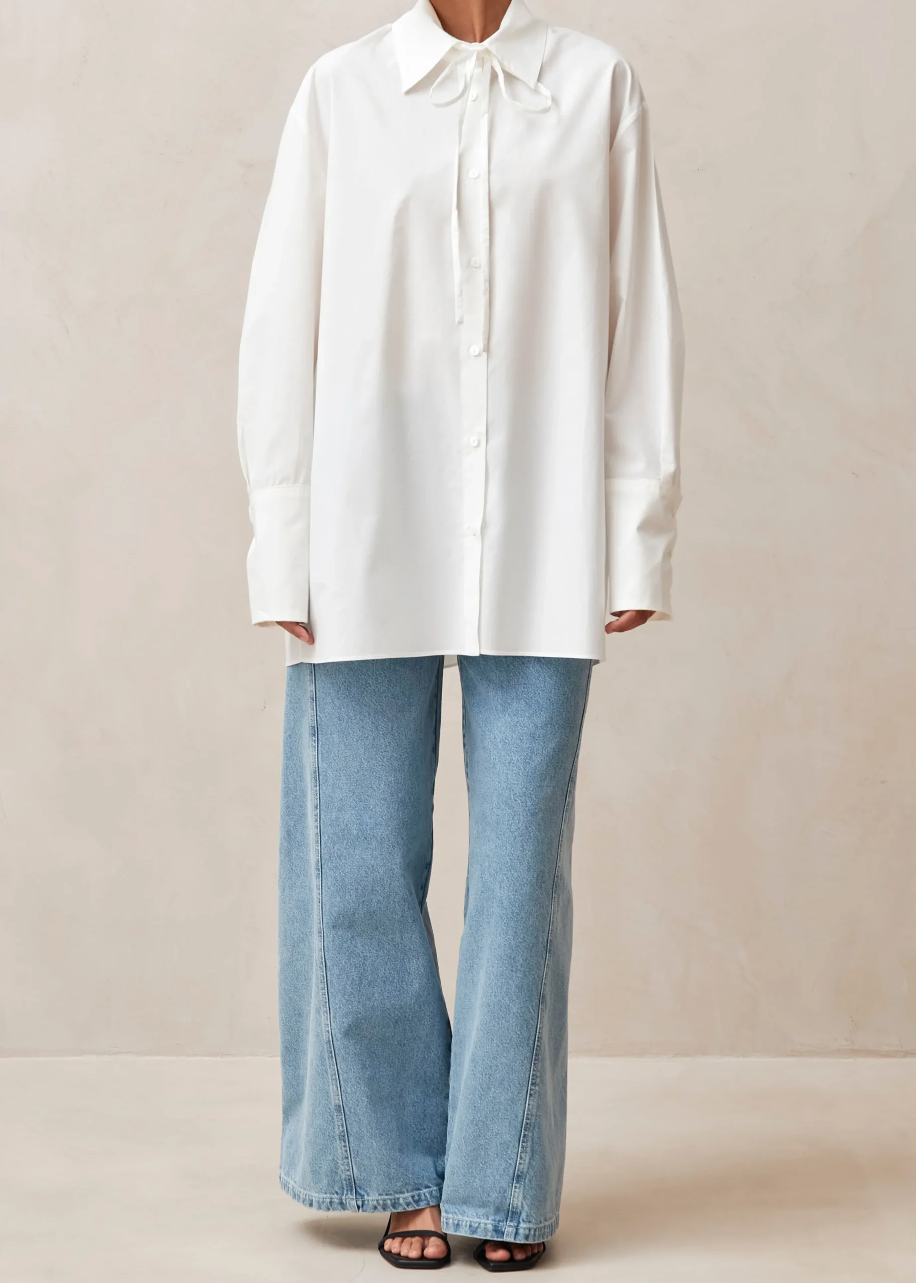 Sempe - Camisa Blanca De Algodón Con Lazo Al Cuello