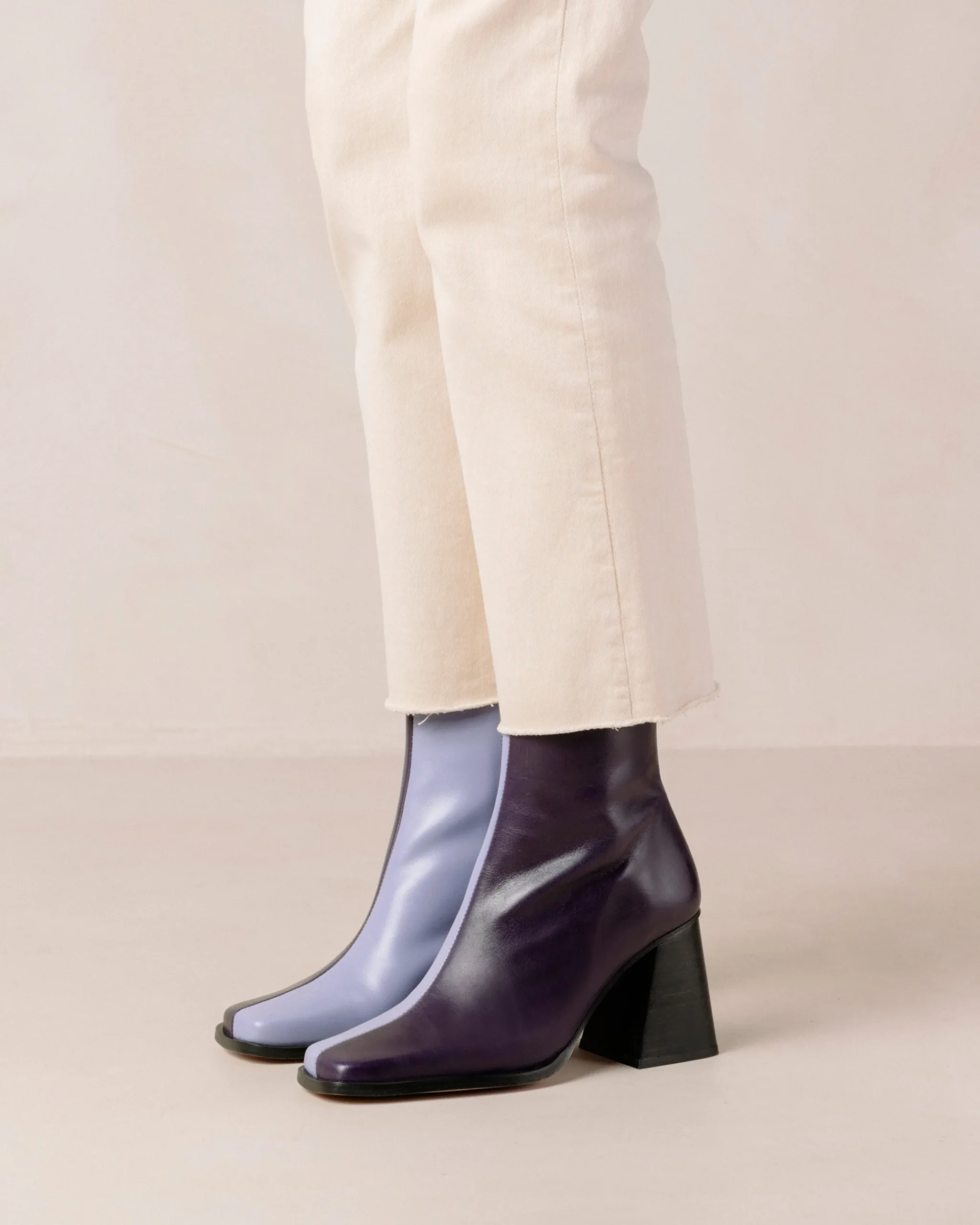 South Bicolor - Botas De Piel Violeta Y Beige