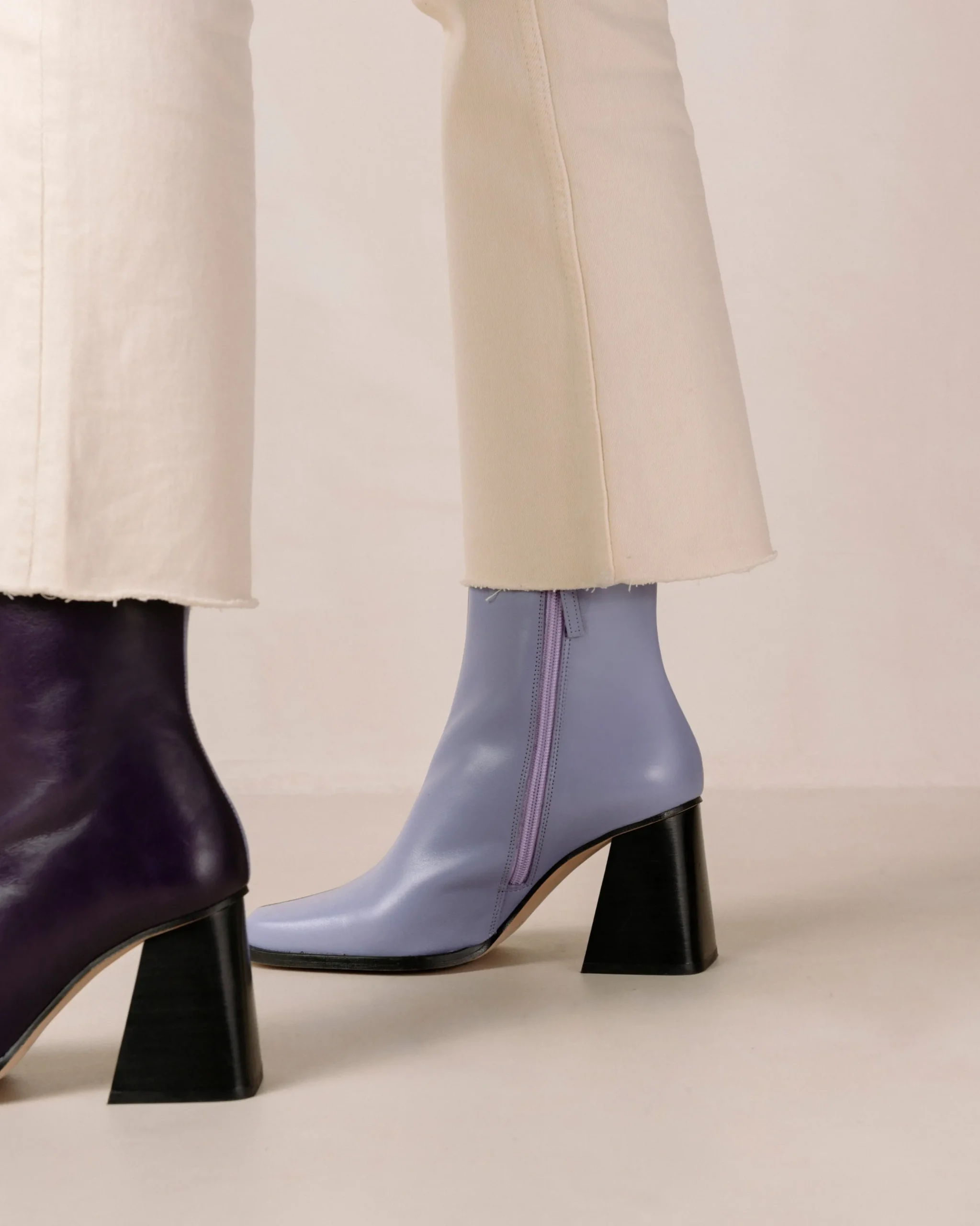 South Bicolor - Botas De Piel Violeta Y Beige
