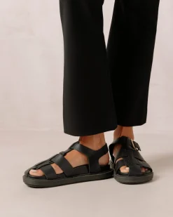 Straps Chain - Sandalias Negras De Piel