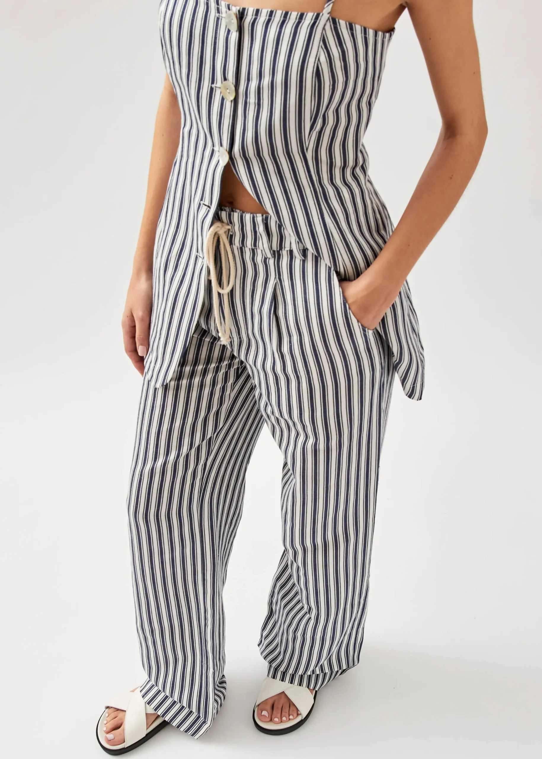 Suzette Pantalón De Rayas Azules Y Blancas