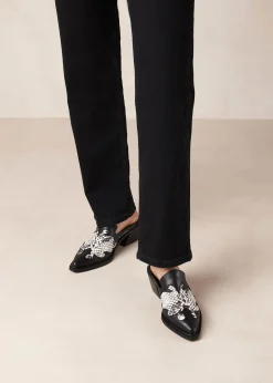Weston Indo Mules De Cuero Bicolor Negro Y Gris