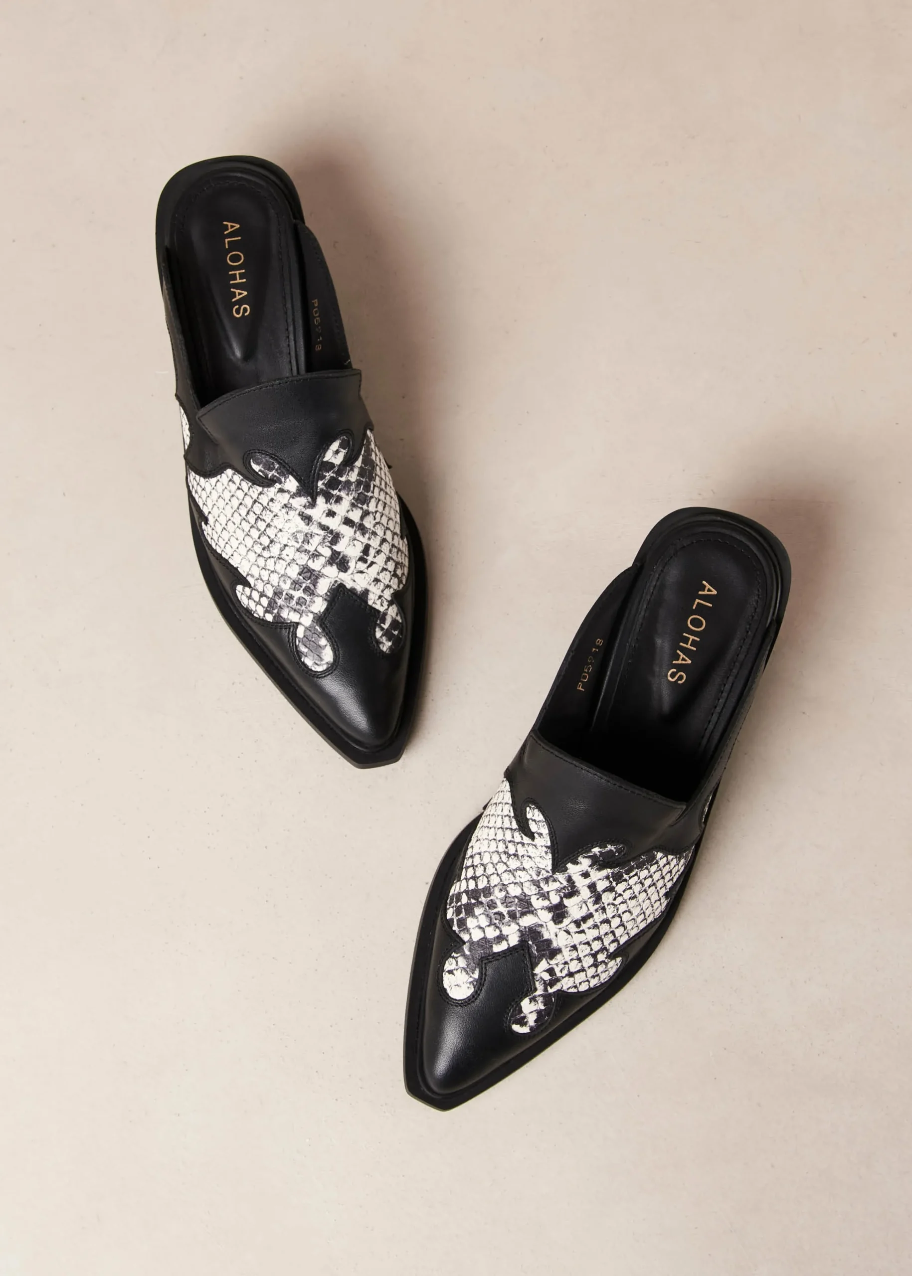 Weston Indo Mules De Cuero Bicolor Negro Y Gris