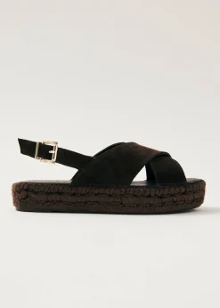 Zapatos De Cuero Marrón Con Esparteña Cruzada De Ante