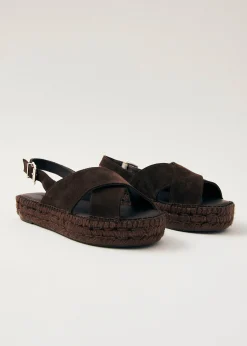 Zapatos De Cuero Marrón Con Esparteña Cruzada De Ante
