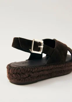 Zapatos De Cuero Marrón Con Esparteña Cruzada De Ante